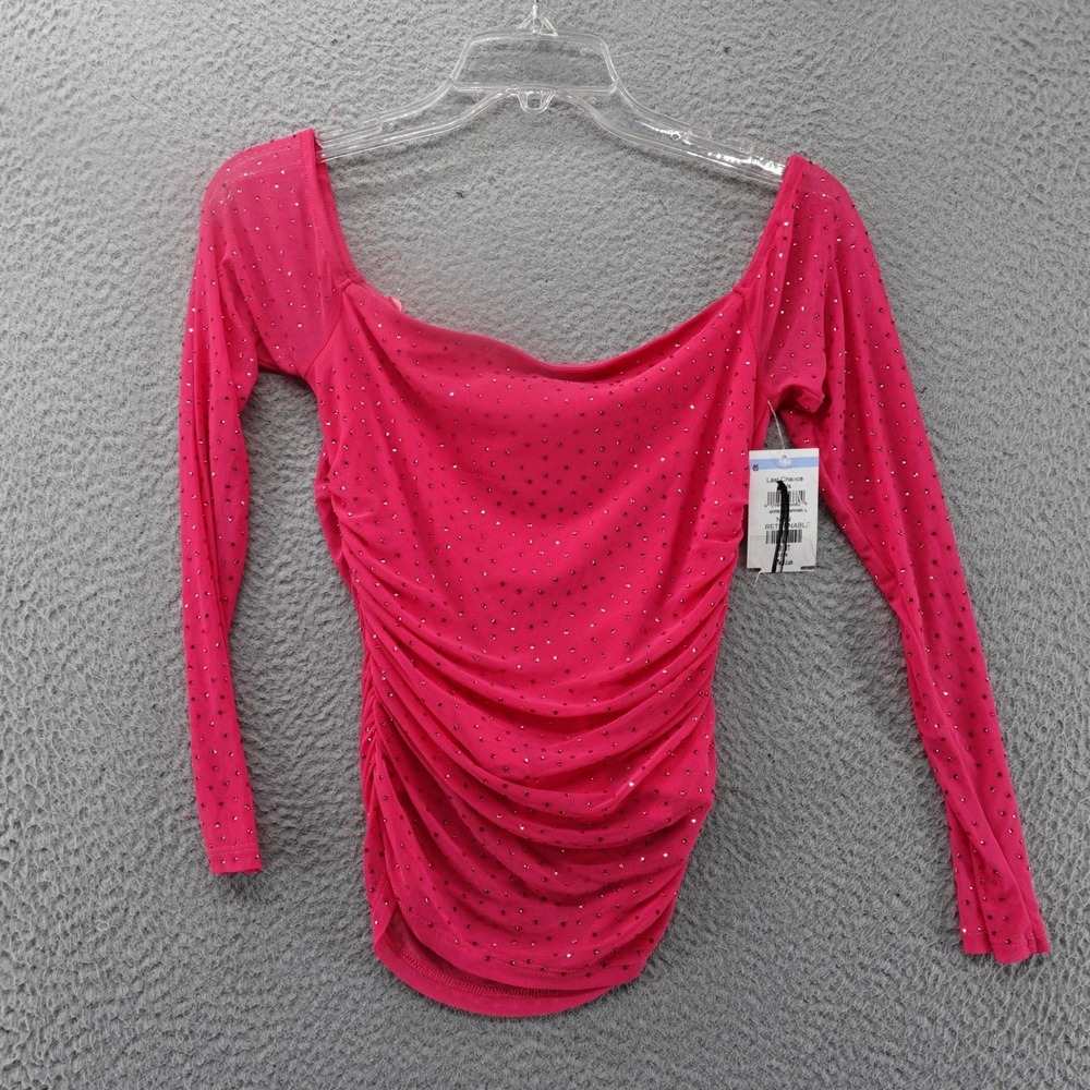AFRM Women Hot Pink Rhinestone Ruched Off Shoulder Top Long Sleeve Medium NEW